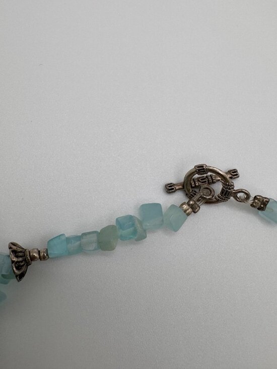 Aqua Satin Glass Double Strand Necklace 20” Twisted Beaded Vintage Style - Picture 4 of 7